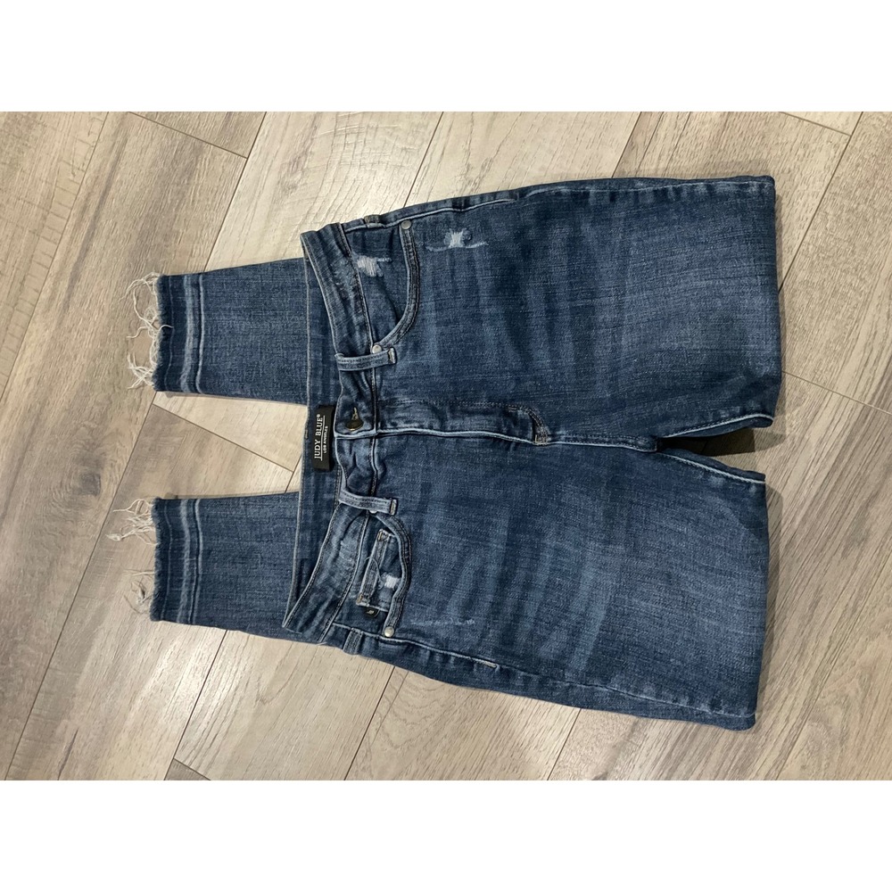 Judy Blue High Waist Skinny Jeans Distressed Released Hem Dark Wash Size 13/31